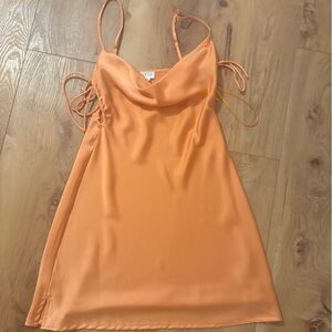 LE LIS Orange Satin Cowl Neck Dress